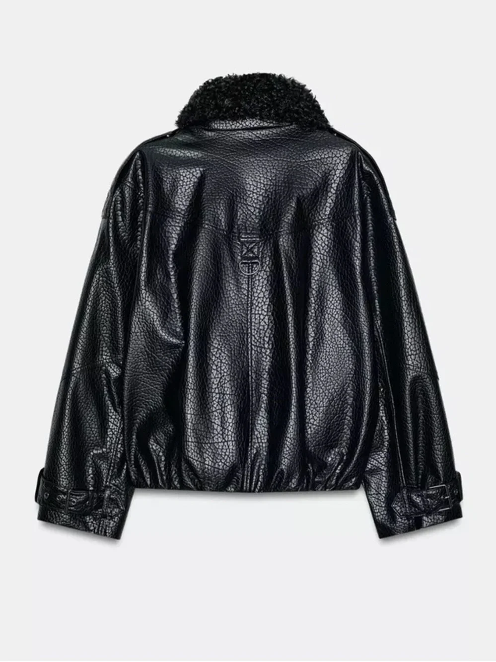 Zara faux leather black bomber jacket with detachable fur collar sz.XS